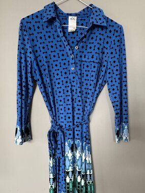 Ali Ro Blue & Green Geometric Print 3/4 Sleeve Dress Size 2